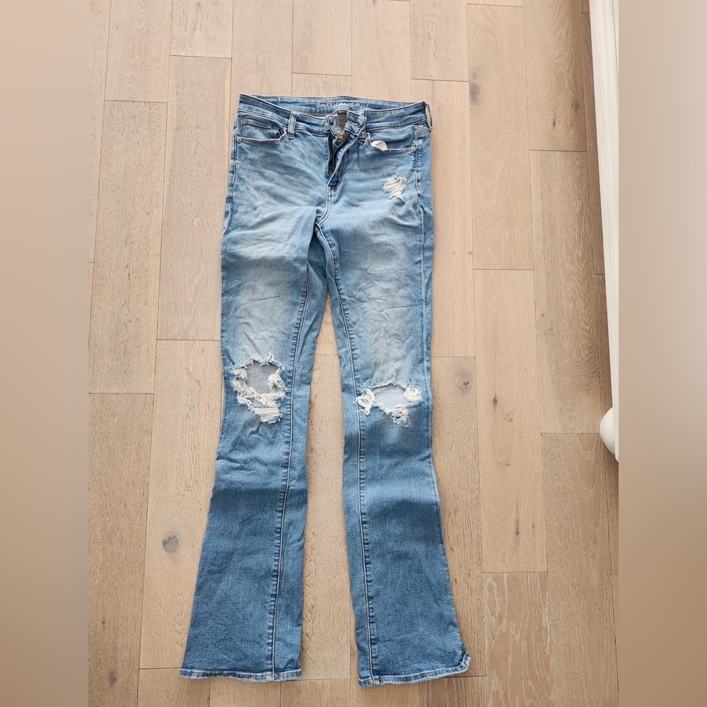 American Eagle Outfitters Light Blue Distressed Flare Jeans